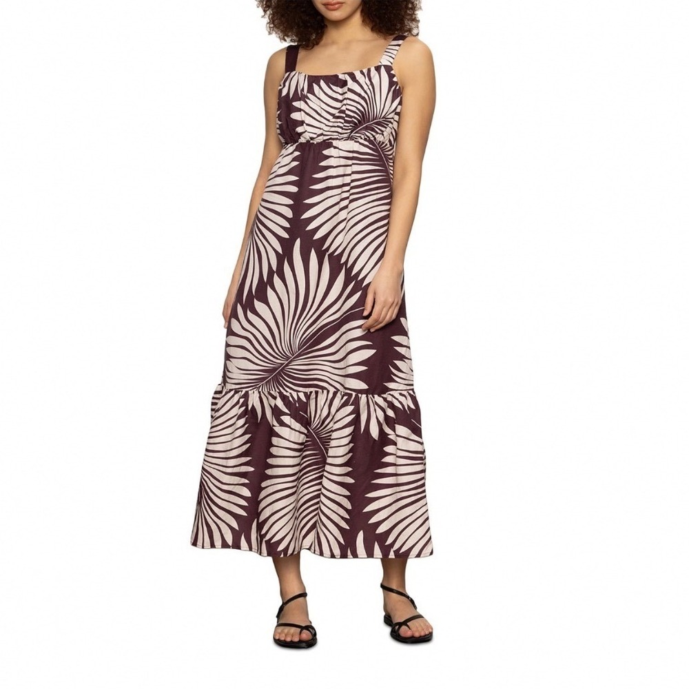 Sanctuary Sundance Maxi Dress Mesa Palm Brown Linen Blend Small New